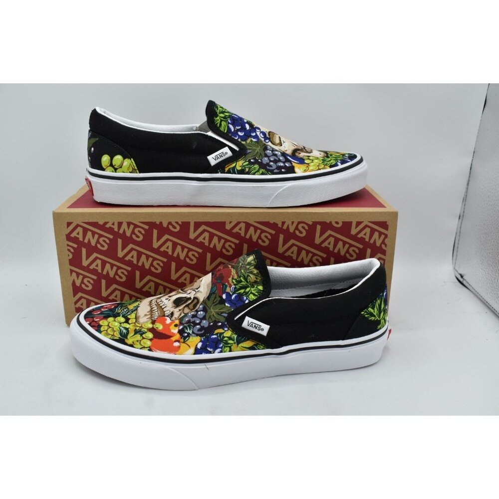 Vans Womens Size 10 Black White Fruit Skull Classic Slip On Sneakers Shoes - Picture 10 of 13